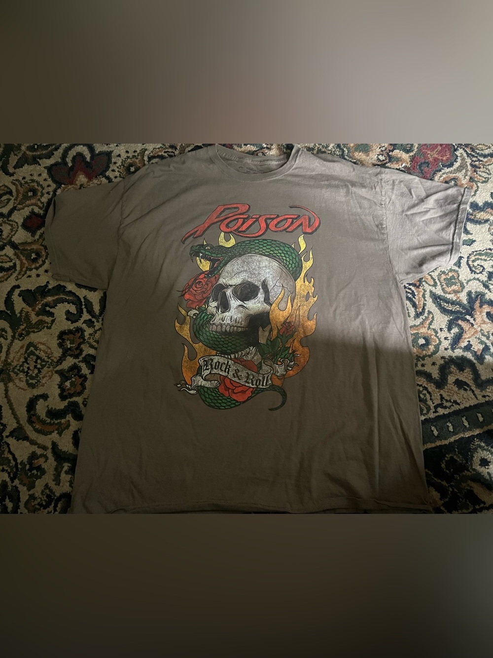 Poison Rock & Roll Graphic Tee - khaki